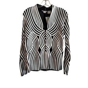 Andrea Rosati Women’s Sheer Black White Top Cardigan Funky Art to Wear Size 12